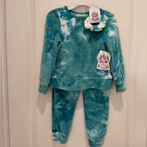 Kids Btween Tie-Dye Velour Jogger and Sweater Set - Teal NWT